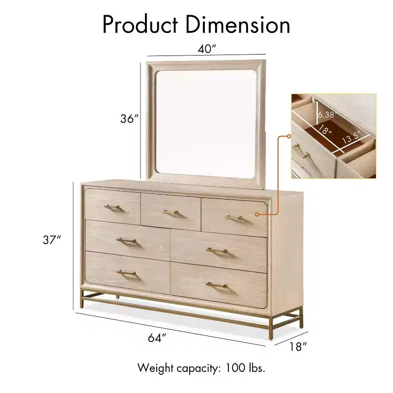 HOMES: Inside + Out Commode et miroir Neovesi 2 pièces chêne Boho 7 tiroirs
