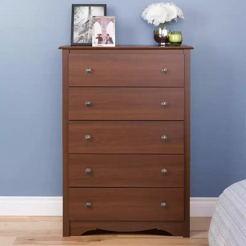 44.75" Prepac Sonoma Traditional 5 Drawer Tall Dresser for Bedroom, Functional Bedroom Dresser Chest of Drawers Cherry