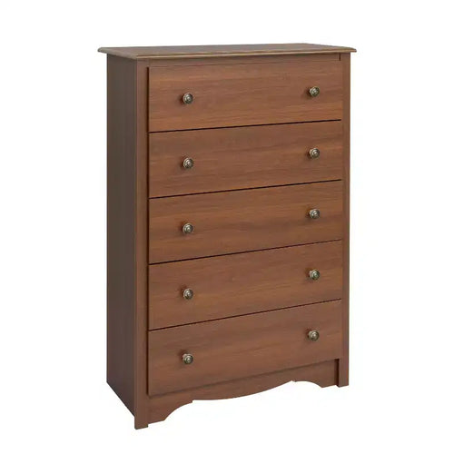 Commode haute traditionnelle à 5 tiroirs Sonoma de 44,75 po de Prepac pour chambre à coucher, commode fonctionnelle en merisier pour chambre à coucher