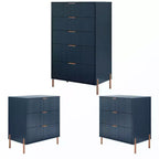 Festivo 3pc Modern Elegance 3 Drawer Nightstands and 5 Drawer Chest Set Navy