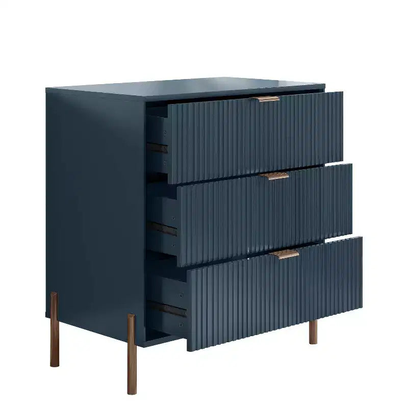 Festivo Ensemble commode 5 tiroirs et 2 tables de chevet 3 tiroirs Bleu marine Modern Elegance