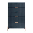 Festivo Ensemble commode 5 tiroirs et 2 tables de chevet 3 tiroirs Bleu marine Modern Elegance