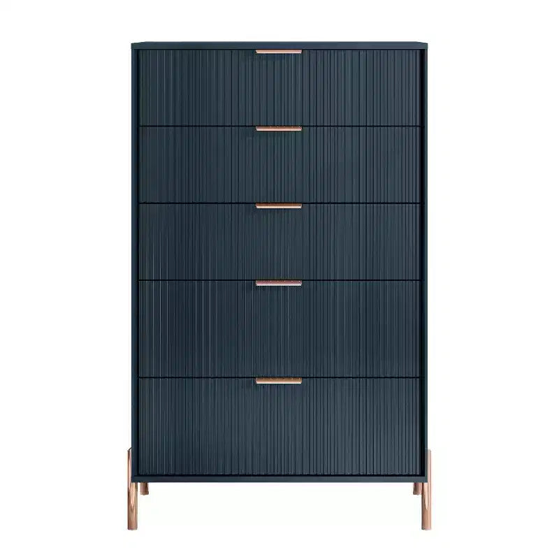 Festivo Ensemble commode 5 tiroirs et 2 tables de chevet 3 tiroirs Bleu marine Modern Elegance