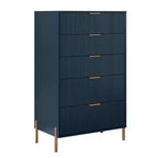 Festivo Ensemble commode 5 tiroirs et 2 tables de chevet 3 tiroirs Bleu marine Modern Elegance