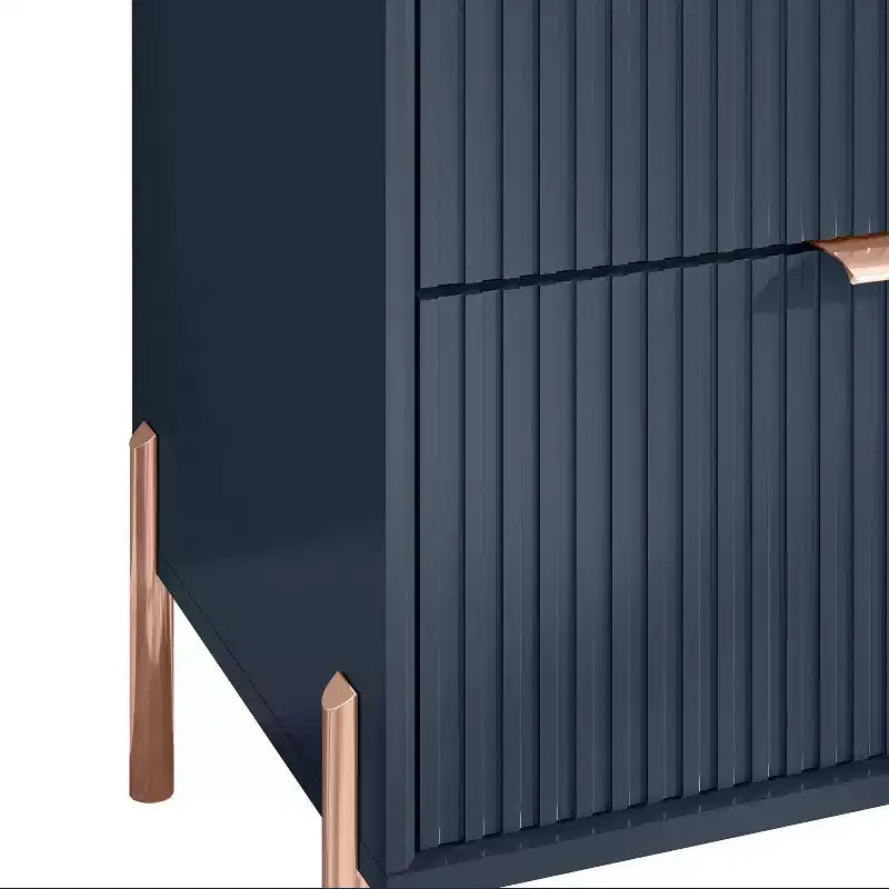 Festivo Ensemble commode 5 tiroirs et 2 tables de chevet 3 tiroirs Bleu marine Modern Elegance