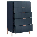 Festivo Ensemble commode 5 tiroirs et 2 tables de chevet 3 tiroirs Bleu marine Modern Elegance