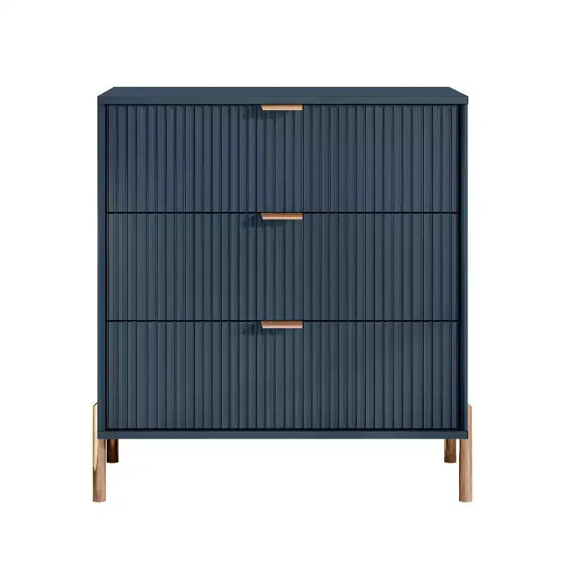 Festivo Ensemble commode 5 tiroirs et 2 tables de chevet 3 tiroirs Bleu marine Modern Elegance
