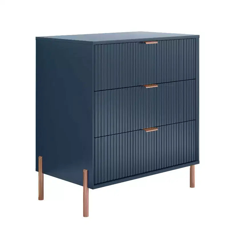 Festivo Ensemble commode 5 tiroirs et 2 tables de chevet 3 tiroirs Bleu marine Modern Elegance