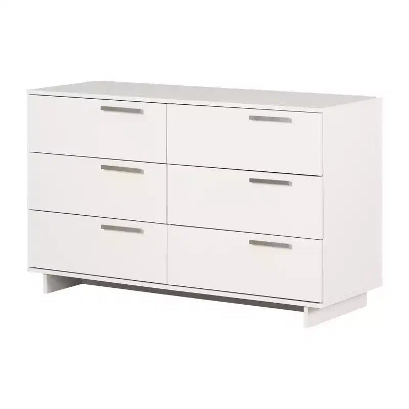 South Shore Cavalleri 6 Drawer Double Dresser Pure White: Anti-Tip Hardware, Laminated Finish, Particle Board, 51.25" Width