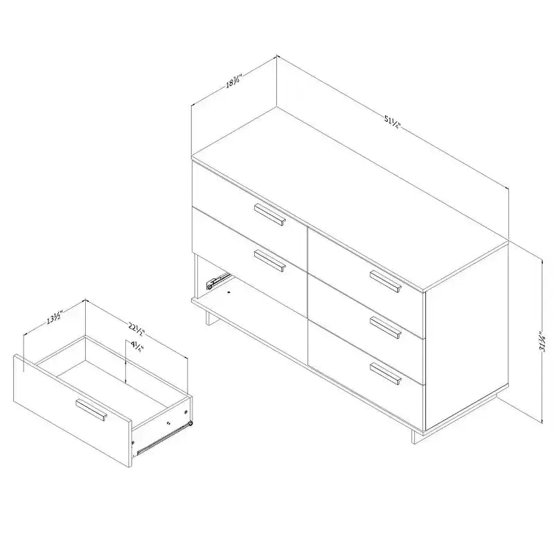Commode double 6 tiroirs South Shore Cavalleri Blanc pur : Quincaillerie anti-basculement, Fini stratifié, Panneau de particules, 51,25 po de largeur