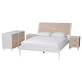 Baxton Studio King 4pc Louetta Carved Contrasting Bedroom Set White/Natural Brown