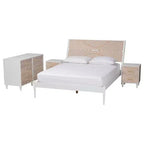 Baxton Studio King 4pc Louetta Carved Contrasting Bedroom Set White/Natural Brown