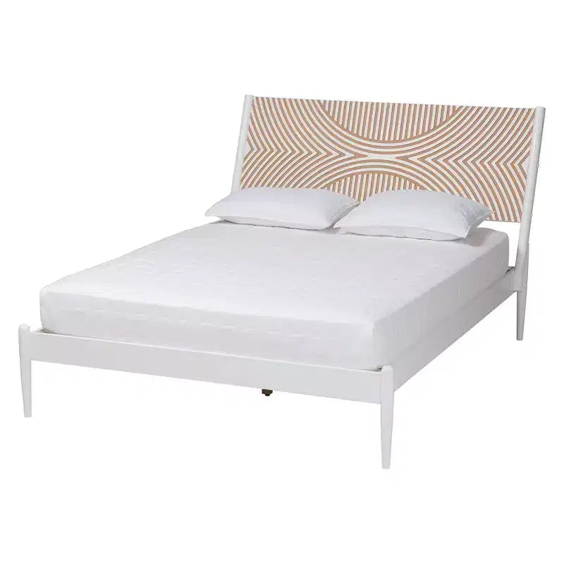 Lit King Baxton Studio 4 pièces Louetta sculpté contrastant blanc/marron naturel