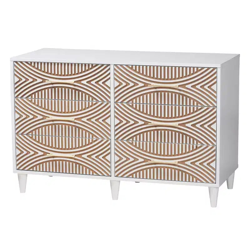 Lit King Baxton Studio 4 pièces Louetta sculpté contrastant blanc/marron naturel