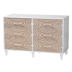 Lit King Baxton Studio 4 pièces Louetta sculpté contrastant blanc/marron naturel
