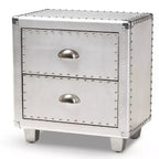 Baxton Studio 2 Drawer Davet Metal Nightstand Silver: Mid-Century Modern Style, Particle Board Frame