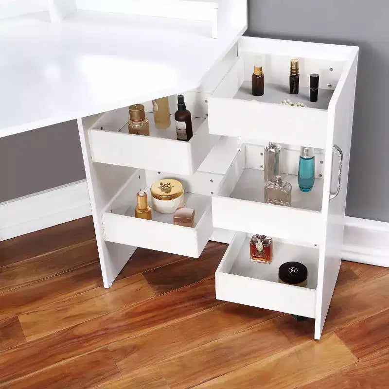 MAISONS : Intérieur et Extérieur Coiffeuse d'angle Fireheart avec miroir et ampoules glamour - Blanc