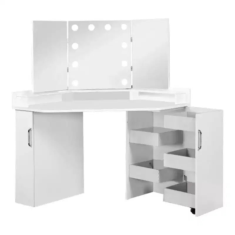 MAISONS : Intérieur et Extérieur Coiffeuse d'angle Fireheart avec miroir et ampoules glamour - Blanc