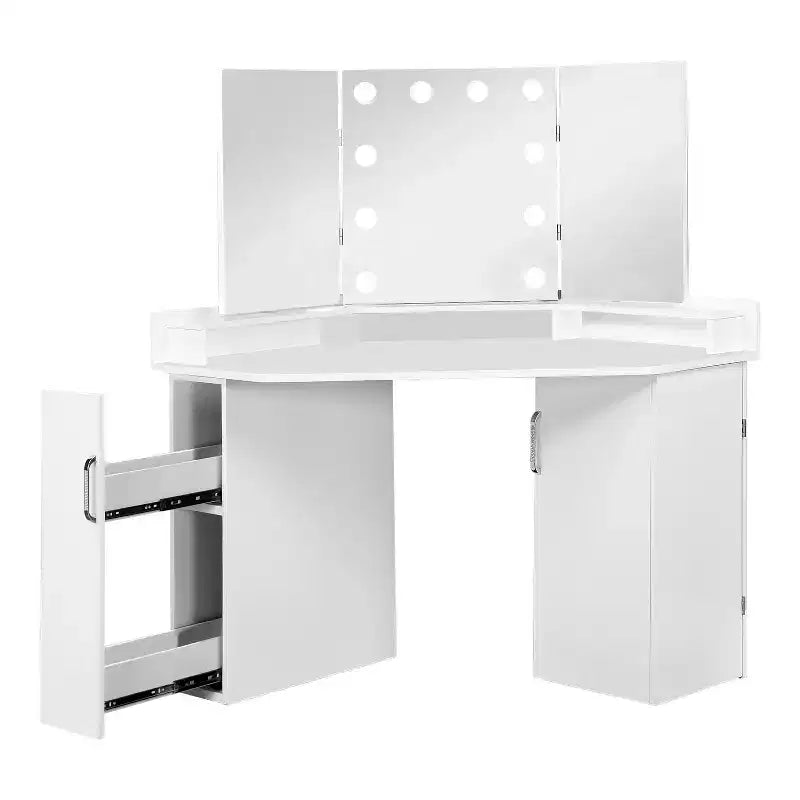 MAISONS : Intérieur et Extérieur Coiffeuse d'angle Fireheart avec miroir et ampoules glamour - Blanc