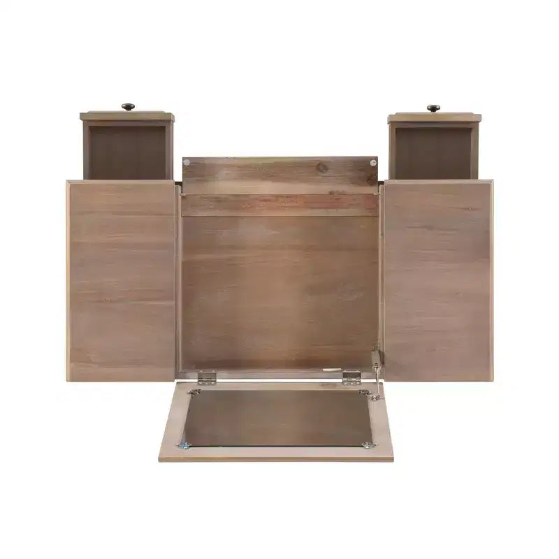 Ensemble de coiffeuse Cyndi en bois lavé traditionnel avec tabouret et rangement, siège rembourré beige - Linon
