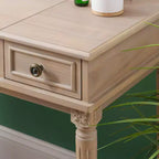 Ensemble de coiffeuse Cyndi en bois lavé traditionnel avec tabouret et rangement, siège rembourré beige - Linon