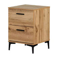 South Shore Musano Nightstand Nordik Oak: Modern Urban Bedside Table with Metal Handles, 2 Drawers