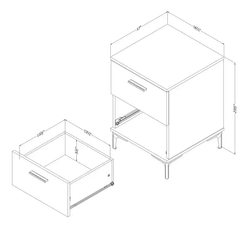 Table de chevet South Shore Musano Chêne Nordik : Table de chevet urbaine moderne avec poignées métalliques, 2 tiroirs