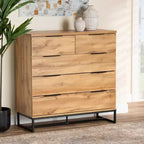 Baxton Studio Franklin Wood and Metal 5 Drawer Bedroom Chest Oak/Black: Vertical Storage, Modern Design