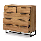Commode de chambre Baxton Studio Franklin en bois et métal, 5 tiroirs, Chêne/Noir : Rangement vertical, Design moderne