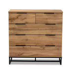 Commode de chambre Baxton Studio Franklin en bois et métal, 5 tiroirs, Chêne/Noir : Rangement vertical, Design moderne