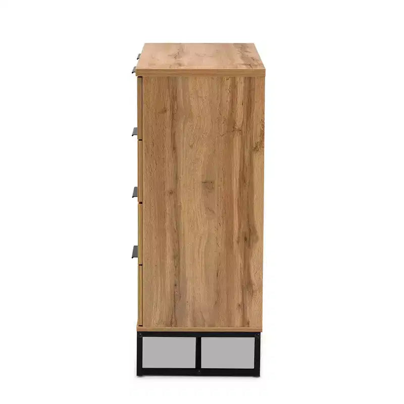 Commode de chambre Baxton Studio Franklin en bois et métal, 5 tiroirs, Chêne/Noir : Rangement vertical, Design moderne