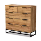 Commode de chambre Baxton Studio Franklin en bois et métal, 5 tiroirs, Chêne/Noir : Rangement vertical, Design moderne