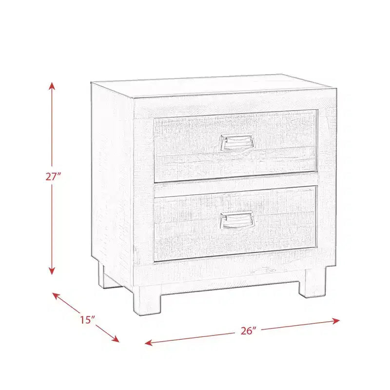 Table de chevet Harrison à 2 tiroirs Noyer - Picket House Furnishings : Doublure en feutre, couche anti-poussière, poignées nickel foncé
