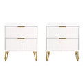 Manhattan Comfort Set of 2 Dumbo 2 Drawer Nightstands White: Modern Style, MDF Frame, Metal Glides, Storage Solution