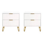 Manhattan Comfort Set of 2 Dumbo 2 Drawer Nightstands White: Modern Style, MDF Frame, Metal Glides, Storage Solution