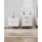 Manhattan Comfort Lot de 2 tables de chevet Dumbo à 2 tiroirs blanches : Style moderne, cadre en MDF, glissières métalliques, solution de rangement