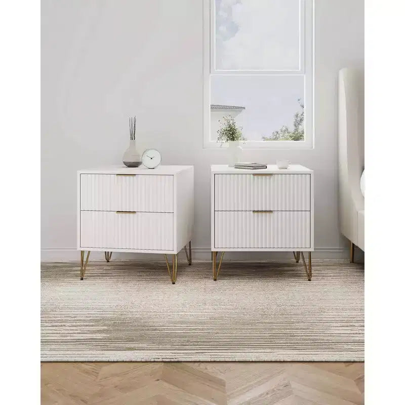 Manhattan Comfort Lot de 2 tables de chevet Dumbo à 2 tiroirs blanches : Style moderne, cadre en MDF, glissières métalliques, solution de rangement