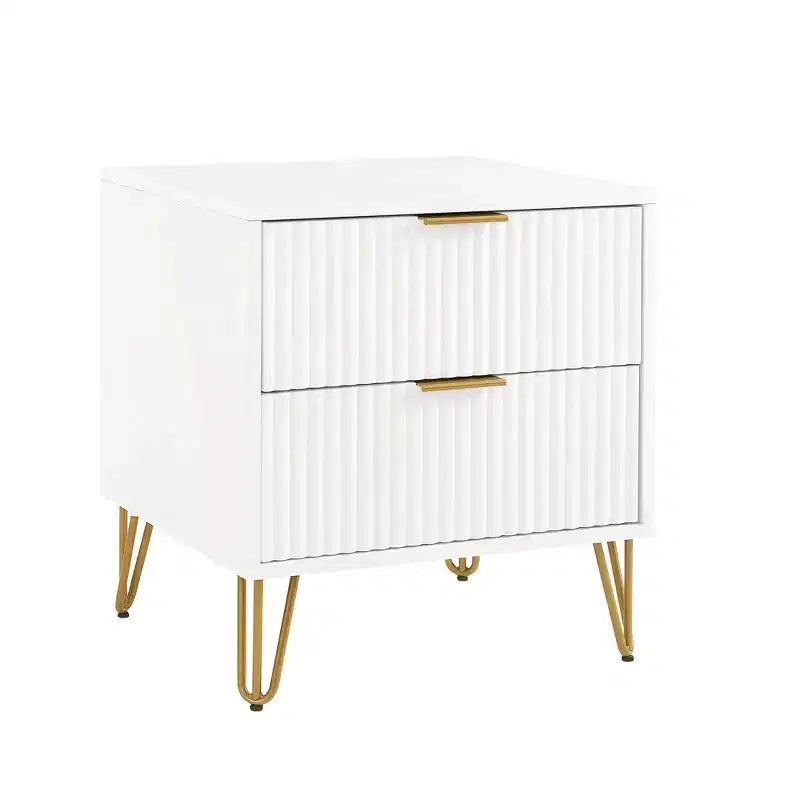 Manhattan Comfort Lot de 2 tables de chevet Dumbo à 2 tiroirs blanches : Style moderne, cadre en MDF, glissières métalliques, solution de rangement