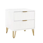 Manhattan Comfort Lot de 2 tables de chevet Dumbo à 2 tiroirs blanches : Style moderne, cadre en MDF, glissières métalliques, solution de rangement