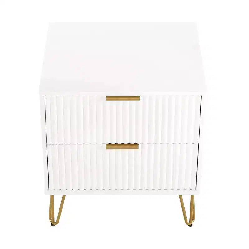 Manhattan Comfort Lot de 2 tables de chevet Dumbo à 2 tiroirs blanches : Style moderne, cadre en MDF, glissières métalliques, solution de rangement