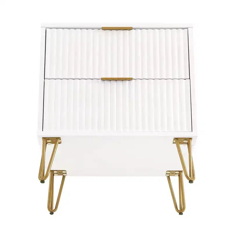 Manhattan Comfort Lot de 2 tables de chevet Dumbo à 2 tiroirs blanches : Style moderne, cadre en MDF, glissières métalliques, solution de rangement