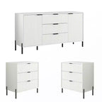 Festivo 3pc Modern Elegance 3 Drawer Nightstands and 3 Drawer Dresser Set Off-White