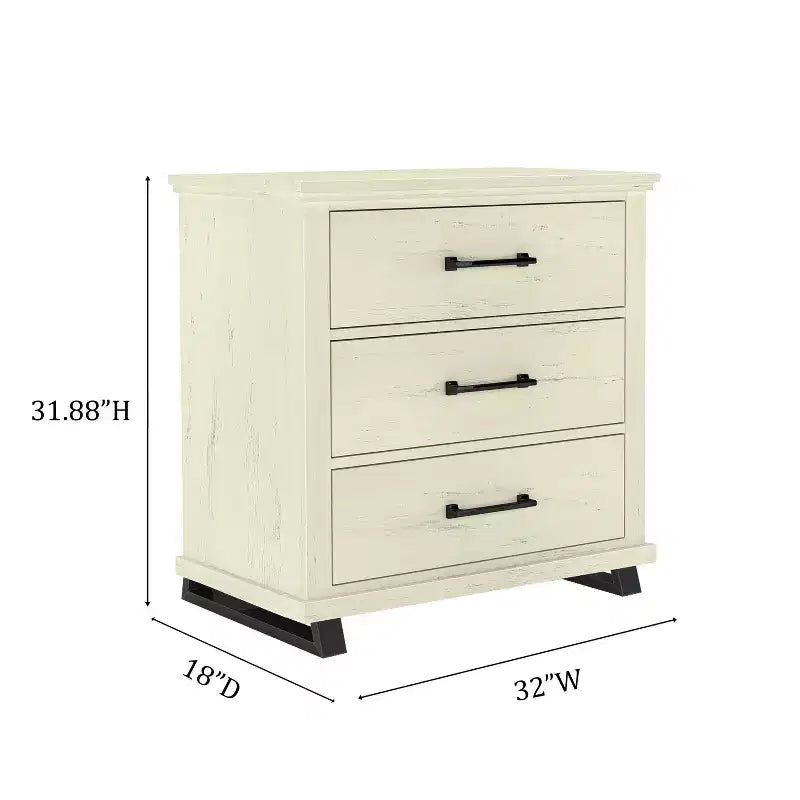 Commode Festivo contemporaine à 9 tiroirs et table de chevet à 3 tiroirs, coupe sciée blanc cassé : MDF, pieds en métal, anti-basculement