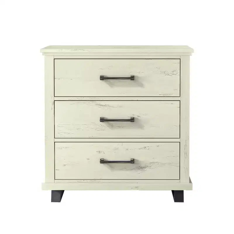 Commode Festivo contemporaine à 9 tiroirs et table de chevet à 3 tiroirs, coupe sciée blanc cassé : MDF, pieds en métal, anti-basculement