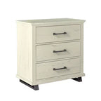 Commode Festivo contemporaine à 9 tiroirs et table de chevet à 3 tiroirs, coupe sciée blanc cassé : MDF, pieds en métal, anti-basculement