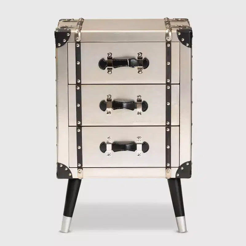 Dilan Metal Table de chevet à 3 tiroirs Crème clair/Noir - Baxton Studio : Rangement de chevet de style vintage