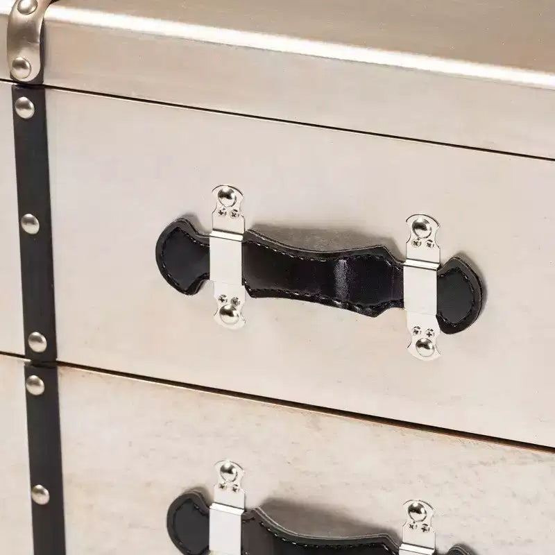 Dilan Metal Table de chevet à 3 tiroirs Crème clair/Noir - Baxton Studio : Rangement de chevet de style vintage