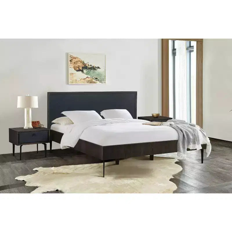 Table de chevet Cross en chêne massif et métal gris foncé - Armen Living