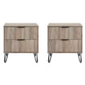 Manhattan Comfort Set of 2 Dumbo 2 Drawer Nightstands Rustic Gray: Modern Style, MDF Frame, Metal Glides