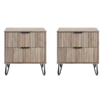 Manhattan Comfort Set of 2 Dumbo 2 Drawer Nightstands Rustic Gray: Modern Style, MDF Frame, Metal Glides